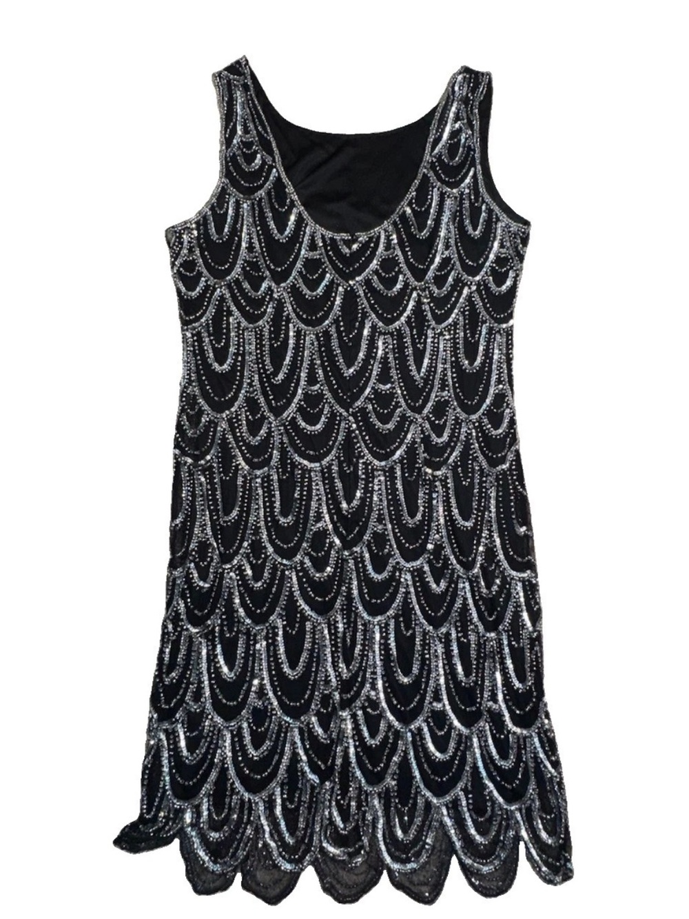 Pisarro Nights Black Beaded Sequin Flapper Dress Art Deco Style Size 14 Cocktail